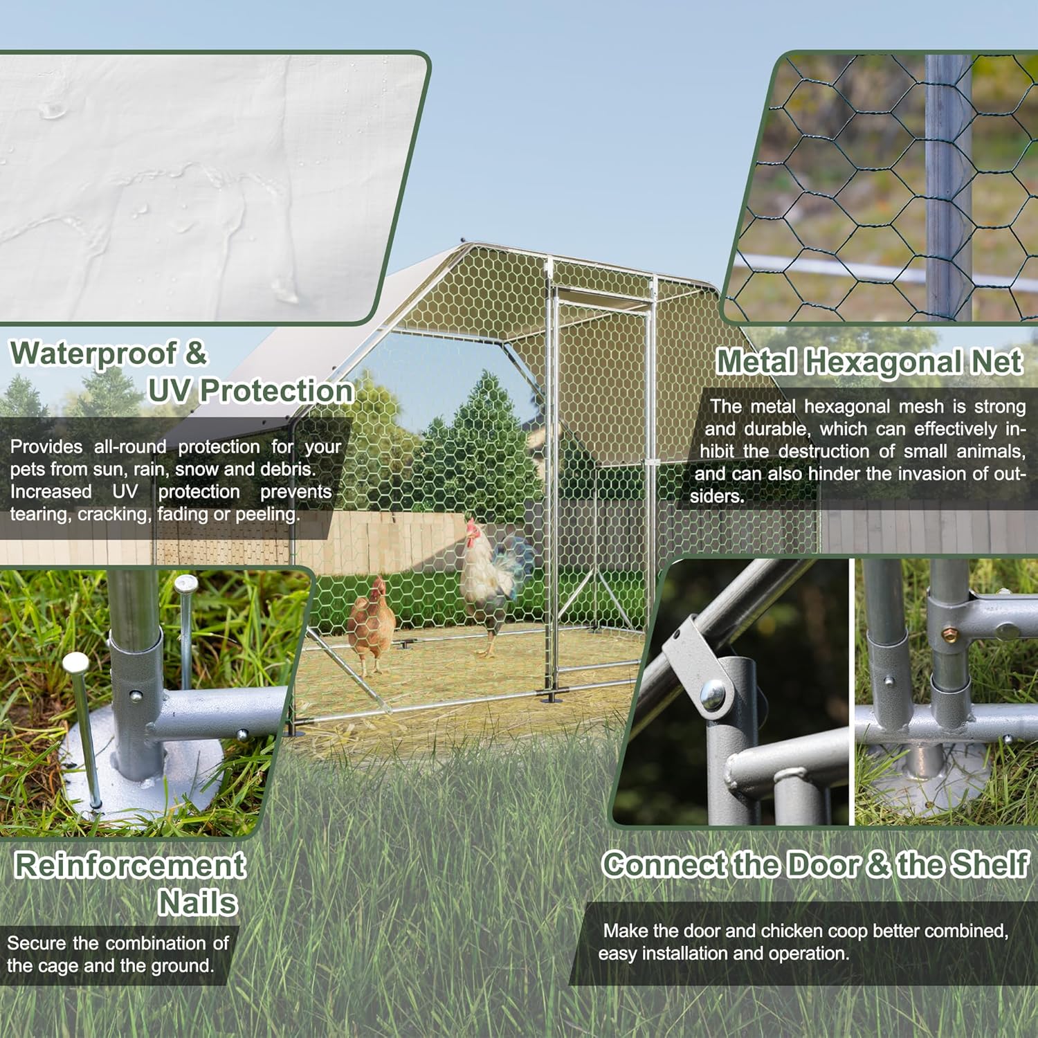 6.46'Lx9.94'W Large Metal Chicken Coop, Walk in Chicken Coop Cage House with Anti-UV Cover for Yard Outdoor, Farm Poultry Chicken Pens for Chickens, Rabbits, Ducks