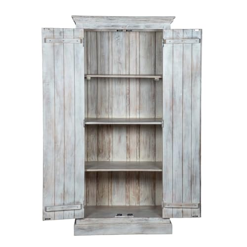 Shabby Chic White Carved Wardrobe - Solid Wood, 35.2" W x 23.4" D x 74.6" H Inches,Solid Wood Wardrobe,White Armoire