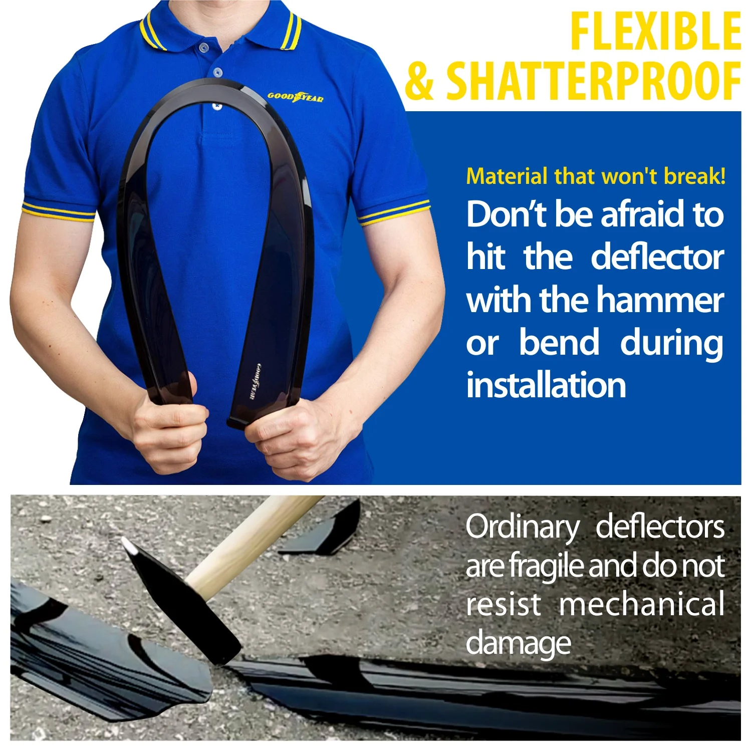 Goodyear Shatterproof Window Deflectors for Toyota RAV4 2019-2024, Tape-on Rain Guards, Window Visors, Vent Deflector Visor, Car Accessories, 6 pcs. - GY008719