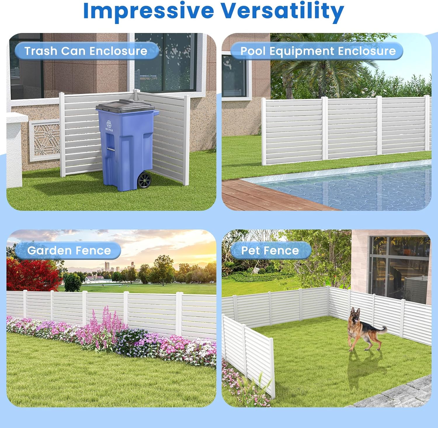 Giantex Air Conditioner Fence 2 Panels - 44''W x 45''H Outdoor Privacy Screens with 4 Metal Stakes, Decorative PVC Trash Can Enclosure, White Louvered AC Fence for Outside Unit Pool Garden Yard