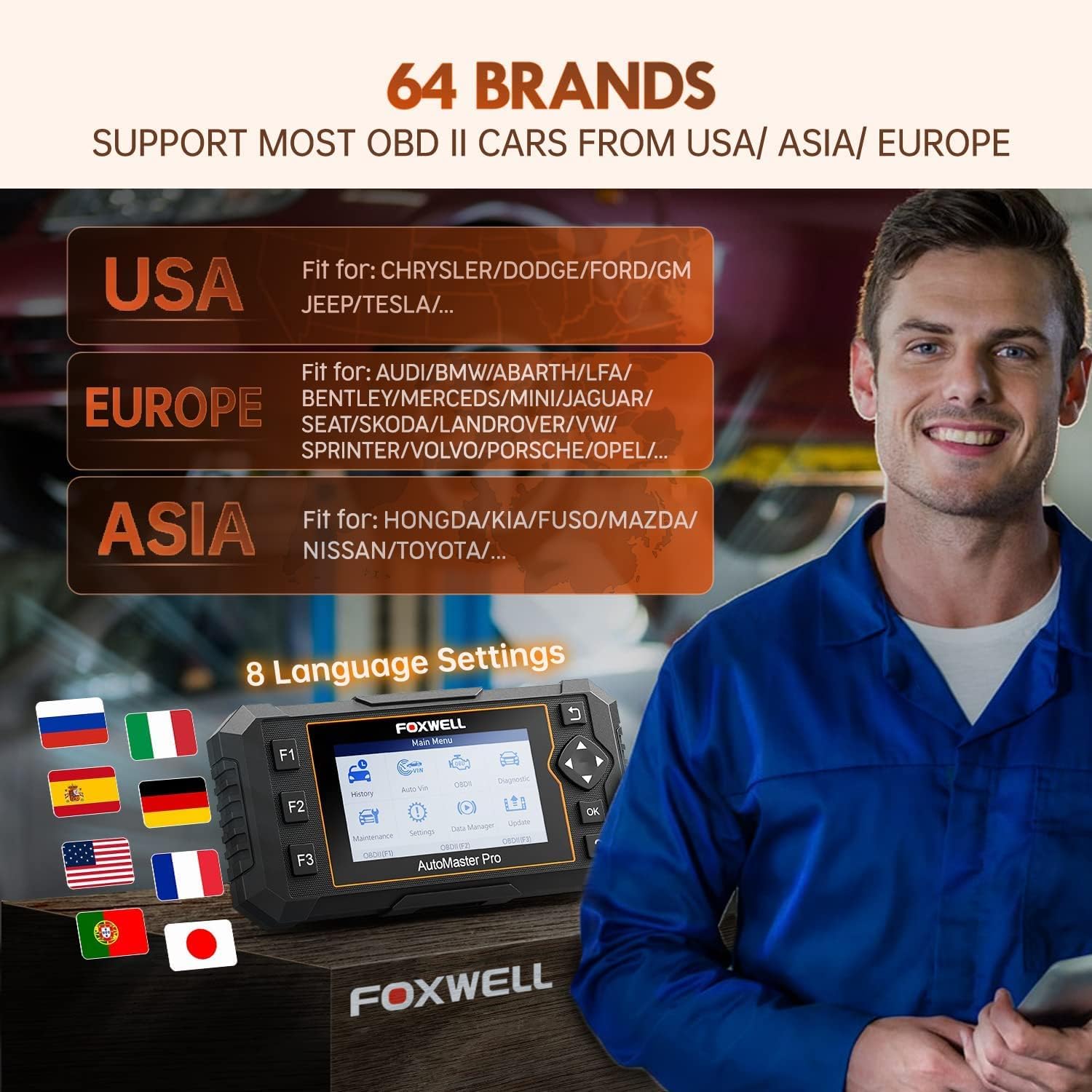 FOXWELL Car Scanner NT624 Elite All System OBD2 Scanner Diagnostic Tool 8 Reset Code Reader ABS/SAS/TPS/Oil/EPB/BRT Scanner for Car Lifetime Update Car Diagnostic Scanner with Battery Test