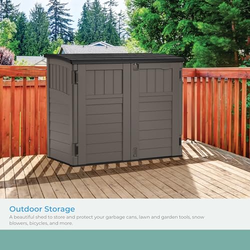 Suncast Outdoor Storage Shed for Backyard and Garden, Horizontal, 4' x 2.5', Stoney Grey - Portable Utility Deck and Cabinet for Tools, Equipment, and Garbage