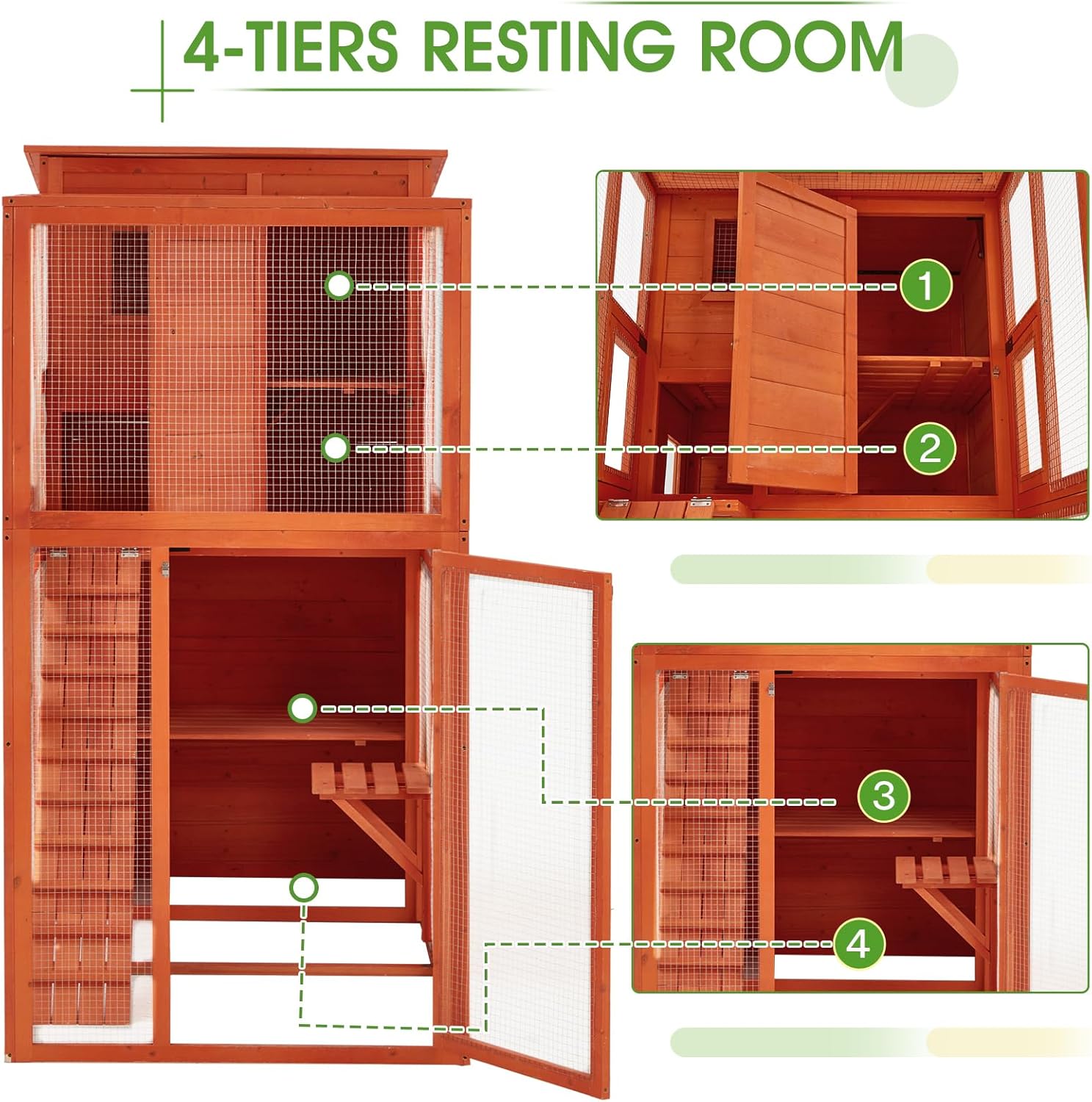 Esright Cat Catio Large Cat House，Outdoor Cat Enclosure Wooden Walk in Cat Cage for Window Kitty Cage Condo with Platform and 4 Resting Rooms