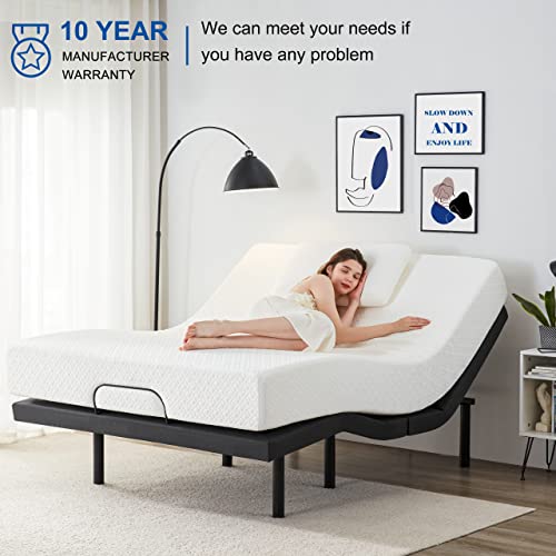 Adjustable Bed Base Frame with 17 Control Functions, Bluetooth App, Dual Massage, Dual USB Ports, Head/Foot Incline,Zero Gravity, Under Bed Lights (Queen)
