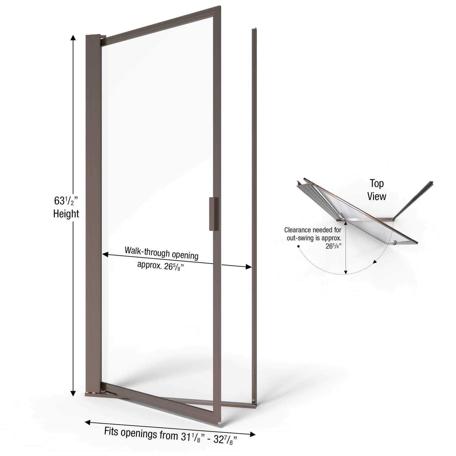 Basco A001-8CL Deluxe 63-1/2x22 High x 32-7/8x22 Wide Pivot Framed Shower Door with Silver