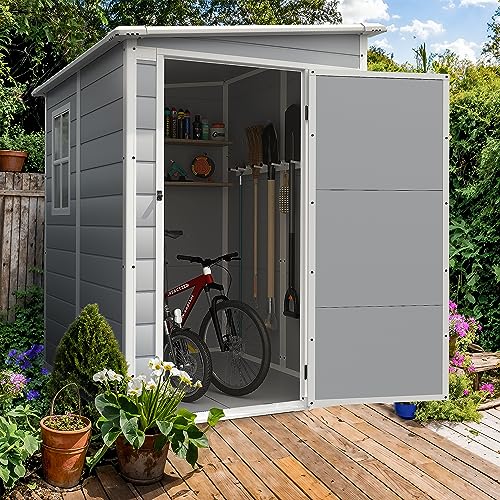 Homall Resin Outdoor Storage Shed, 6 X 4 FT Garden Tool Sheds & Outdoor Storage House with Single Lockable Door for Backyard Garden Patio Lawn
