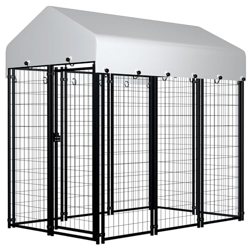 Large Outside Dog Kennel,Outdoor Dog Run Enclosure 8'x4'x6' Dog Pen House with Roof Cover Heavy Duty Welded Wire Steel Dog Playpen Animal Fence Without Feeding Door