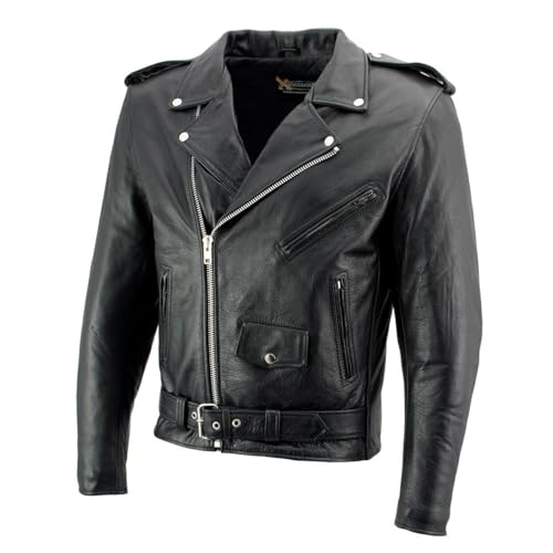 Xelement B7101 Men's 'Classic Armored' Black High-Grade Leather Motorcycle Biker Jacket with X-Armor Protection - Medium