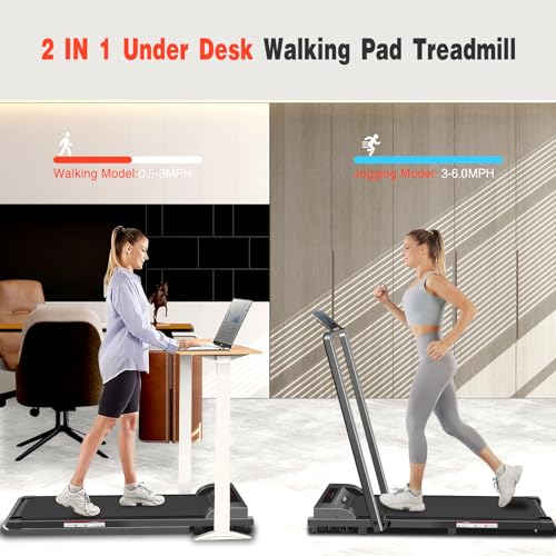 2 in 1 Walking Pad Treadmill, Foldable Treadmills with Handle Bar, 2.5HP Portable Folding Treadmill with Remote Control, Under Desk Treadmill for Home Office, Small Treadmill, 300lb