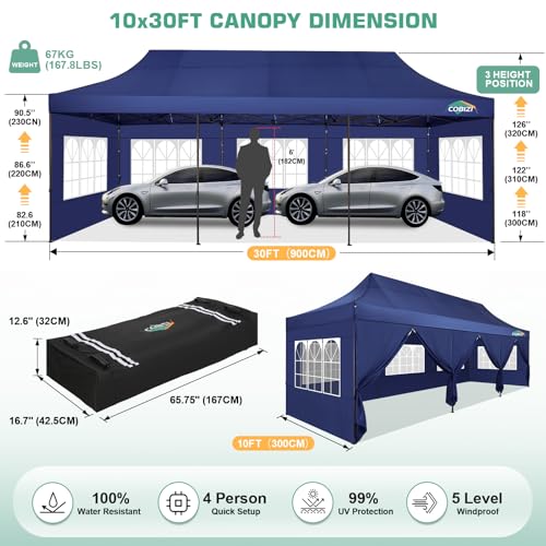 COBIZI 10x20 Pop Up Canopy Tent Heavy Duty with 6 Removable Sidewalls, Commercial Heavy Duty Pop Up Tent for Parties All Weather Waterproof and UV 50+ Wedding Tent with Roller Bag(Frame Upgrade)