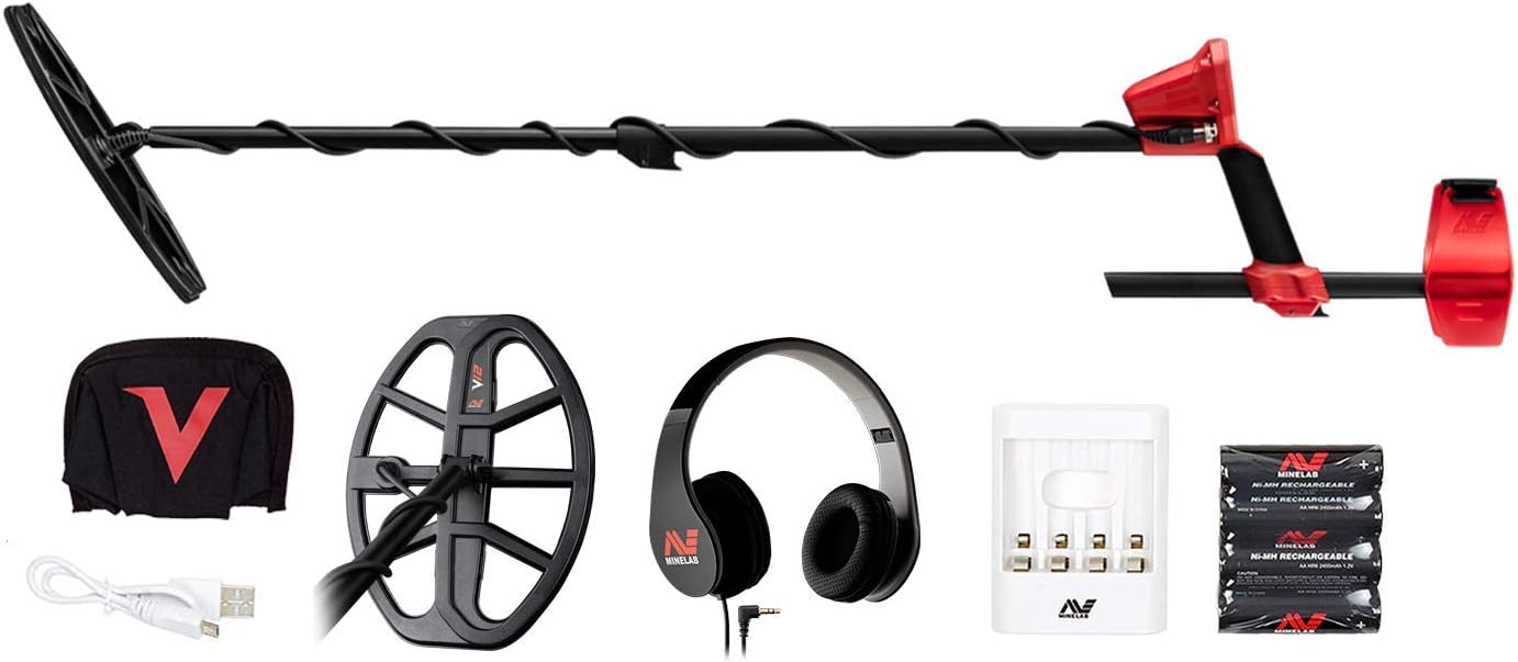 Minelab Vanquish 540 Multi-Frequency Pinpointing Metal Detector for Adults with Iron Bias & V12 12"x9" Double-D Waterproof Coil (4 Detect Modes, Wired Headphones & Rain Cover Included)