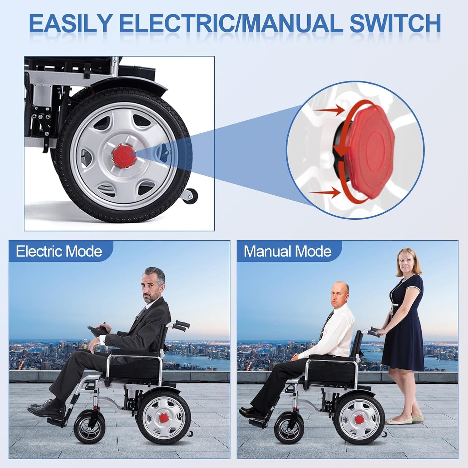 Foldable Electric Wheelchair for Adults,Lightweight Motorized Wheelchair Portable,15 Miles Long Range All Terrain Power Wheelchair,Compact Portable Airline Approved Silla de Ruedas Electrica