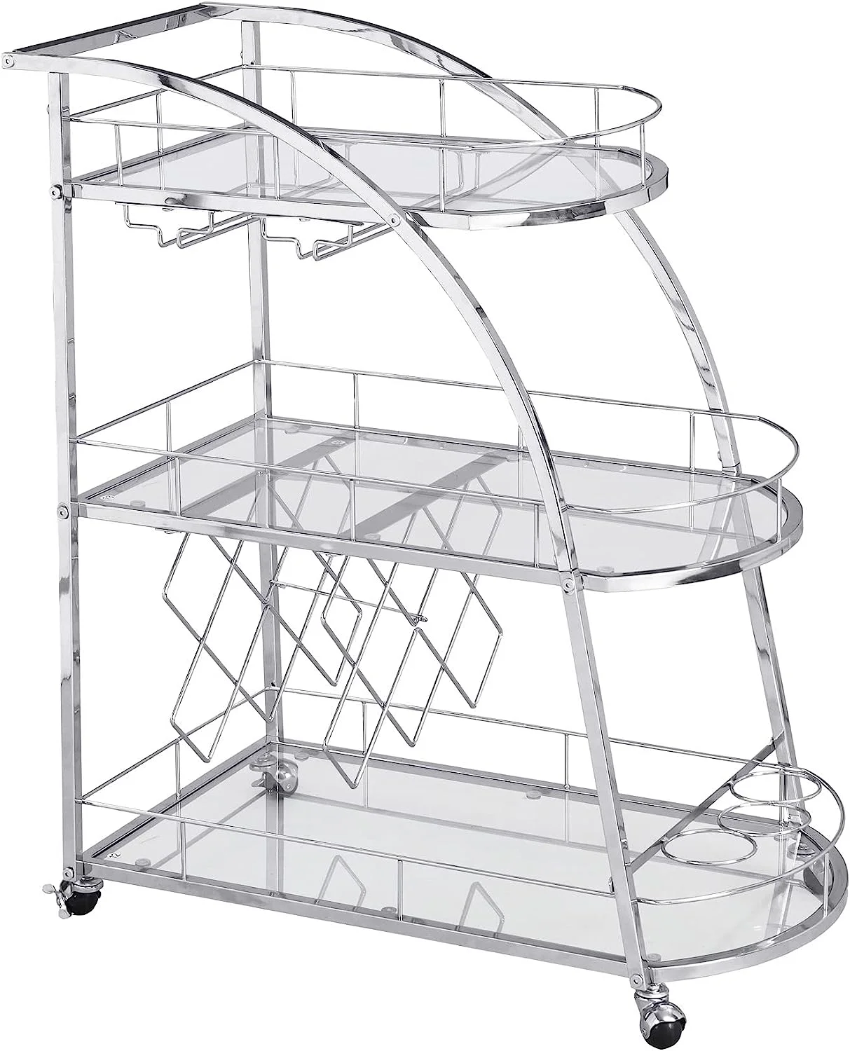 Industrial Mobile Bar Cart Serving Wine Cart with Wheels & Wine Rack, 3-Tier Metal Frame Kitchen Island Cart Mini Bar Cabinet Bar Carts for The Home, Club, Kitchen, Living Room(Gold)