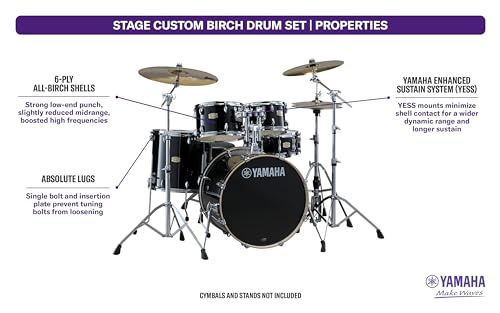 Yamaha 5pc Shell Pack with a 20" Kick 14” Snare Drum in Honey Amber for Students and Working Drummers, (SBP0F50HA)