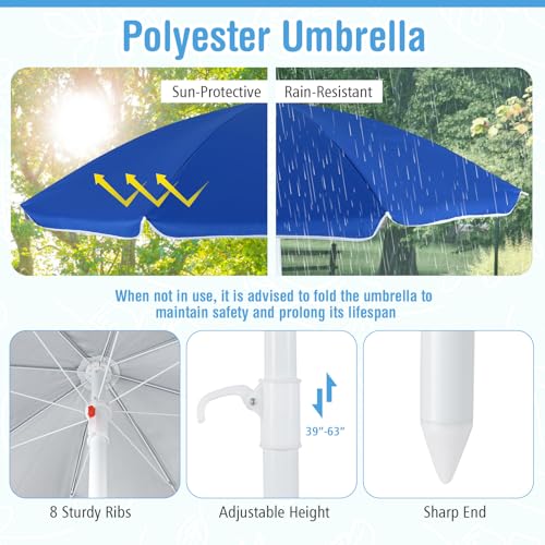 KOTEK 8-Person Kids Picnic Table, Toddler Activity Table with Removable Umbrella, 4 Built-in Benches, HDPE Top & Metal Frame, Kids Outdoor Table for Patio Garden Backyard (Blue+Red)