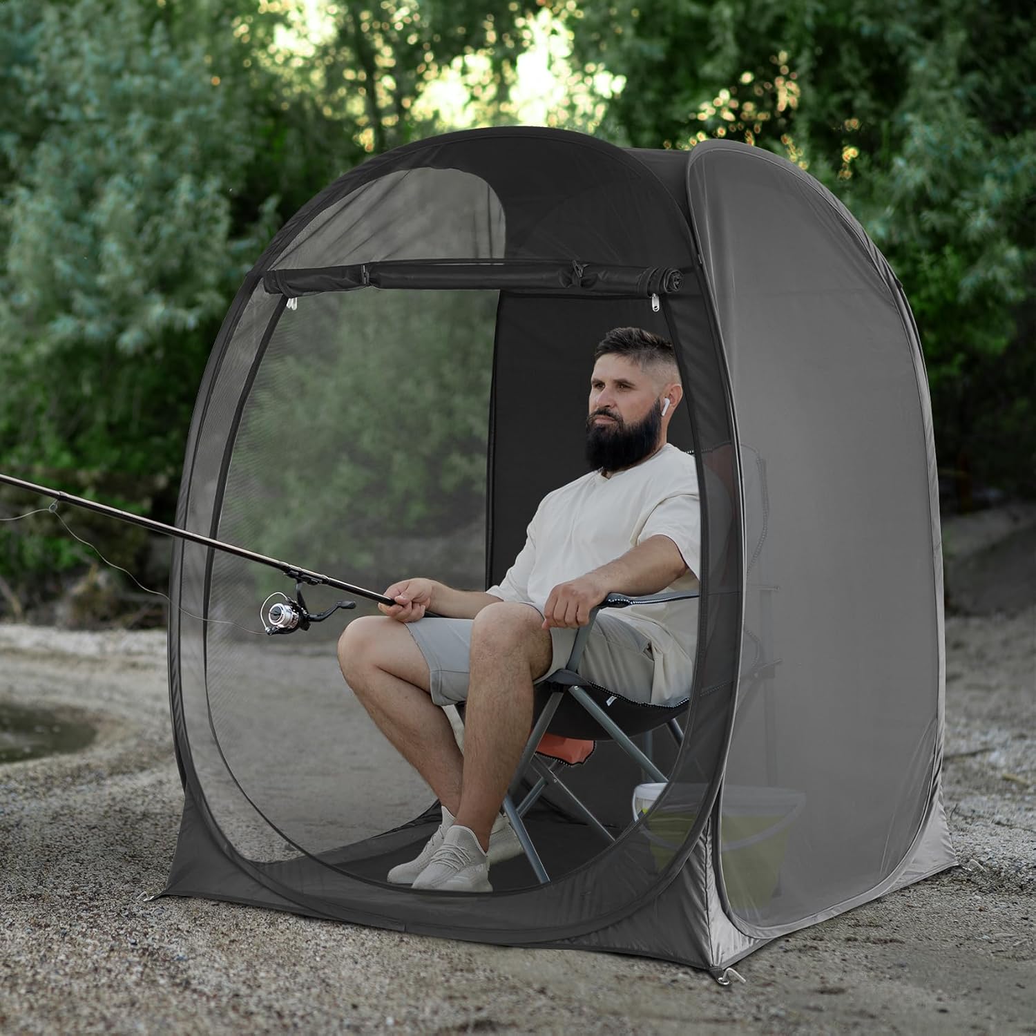Eighteentek Instant Pop-Up Sports Tent Portable Screen Room Canopy 1-2 Person Pop-up Fine-Gauge Mesh Outdoor Sun Shelter with Carry Bag for Patio, Backyard, Deck & Outdoor Activities, Beige