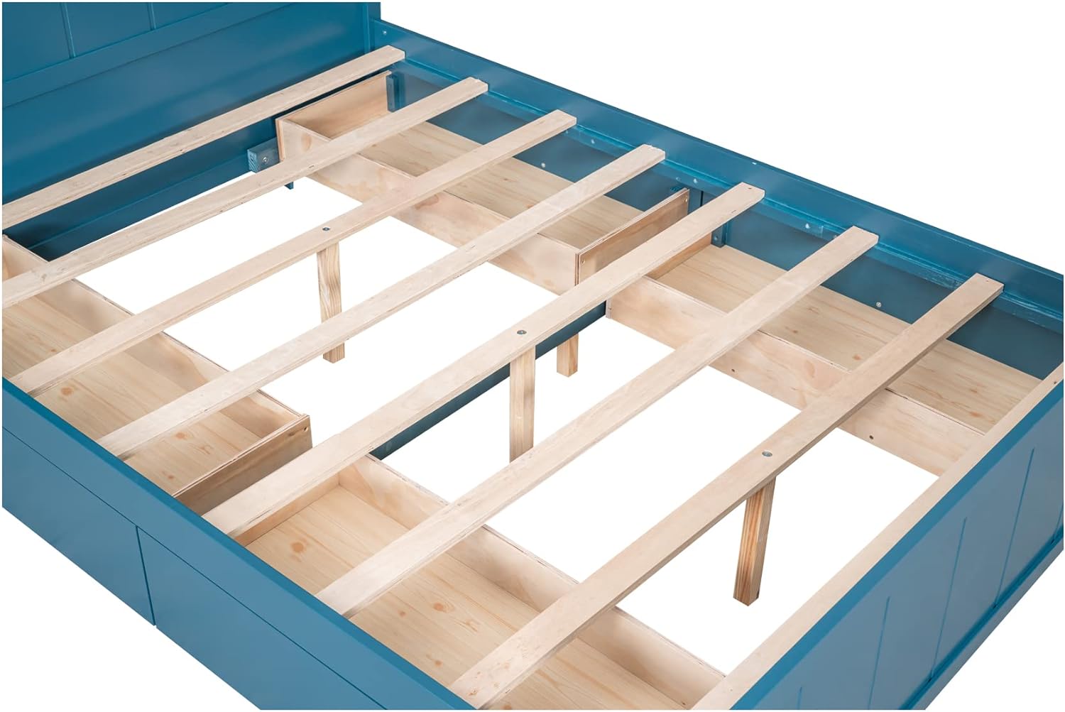 Full Size Platform Bed With Storage Drawer And Shelves,Wooden Full Bed Frame With Headboard And Footboard For Kids, Teens, Adults(Blue)