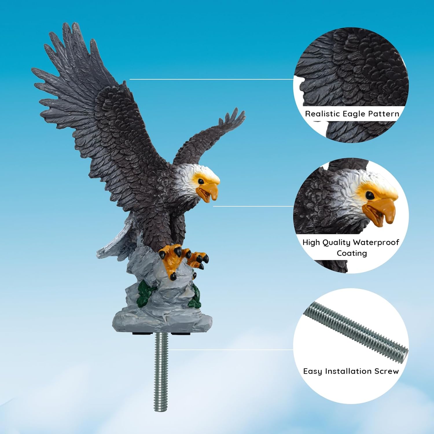 Eagle Flag Pole Topper Outdoor Waterproof Flagpole Finial 10.62 Inch Eagle Topper Ornament