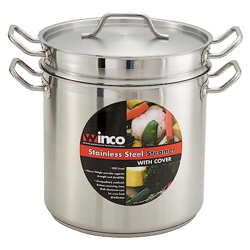 Winware SSDB-16S Stainless 16 Quart Steamer/Pasta Cooker with Cover, Stainless Steel