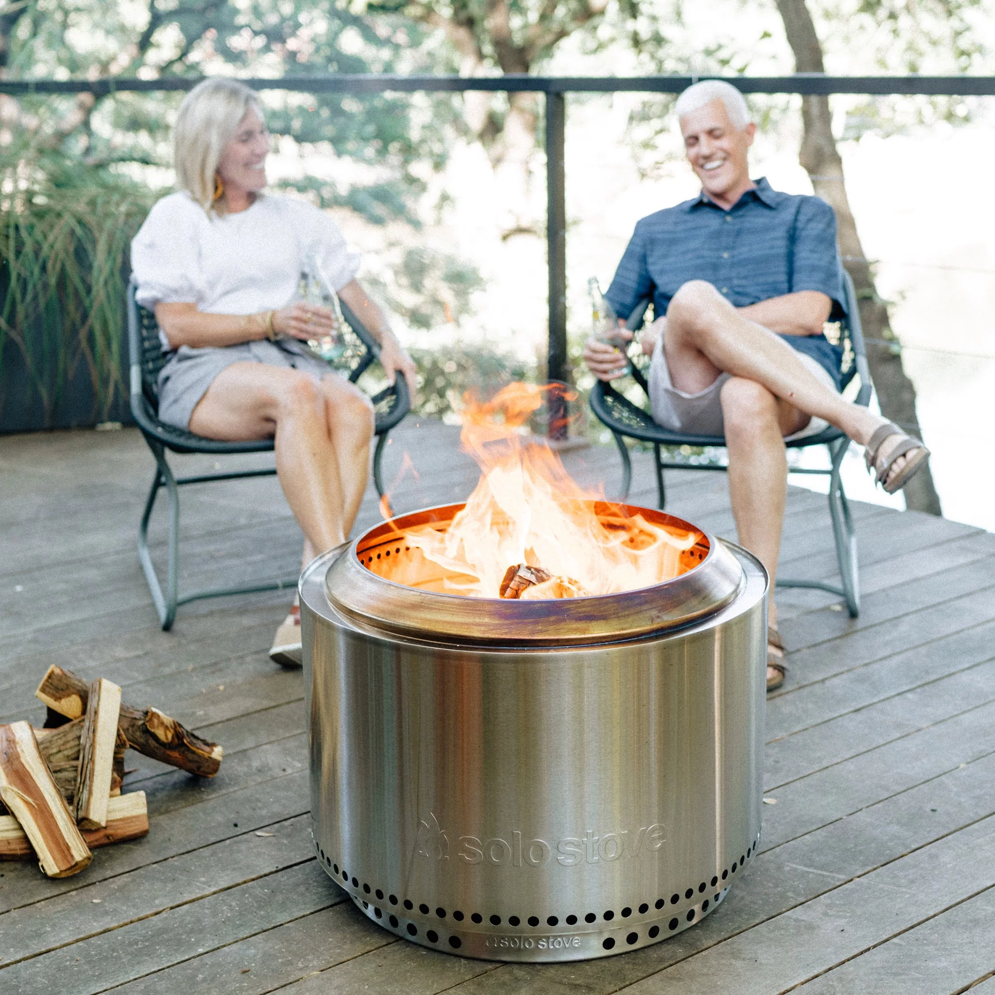 Solo Stove Yukon 27" Smokeless Fire Pit + Stand, Natural Wood Burning, 304 Stainless Steel