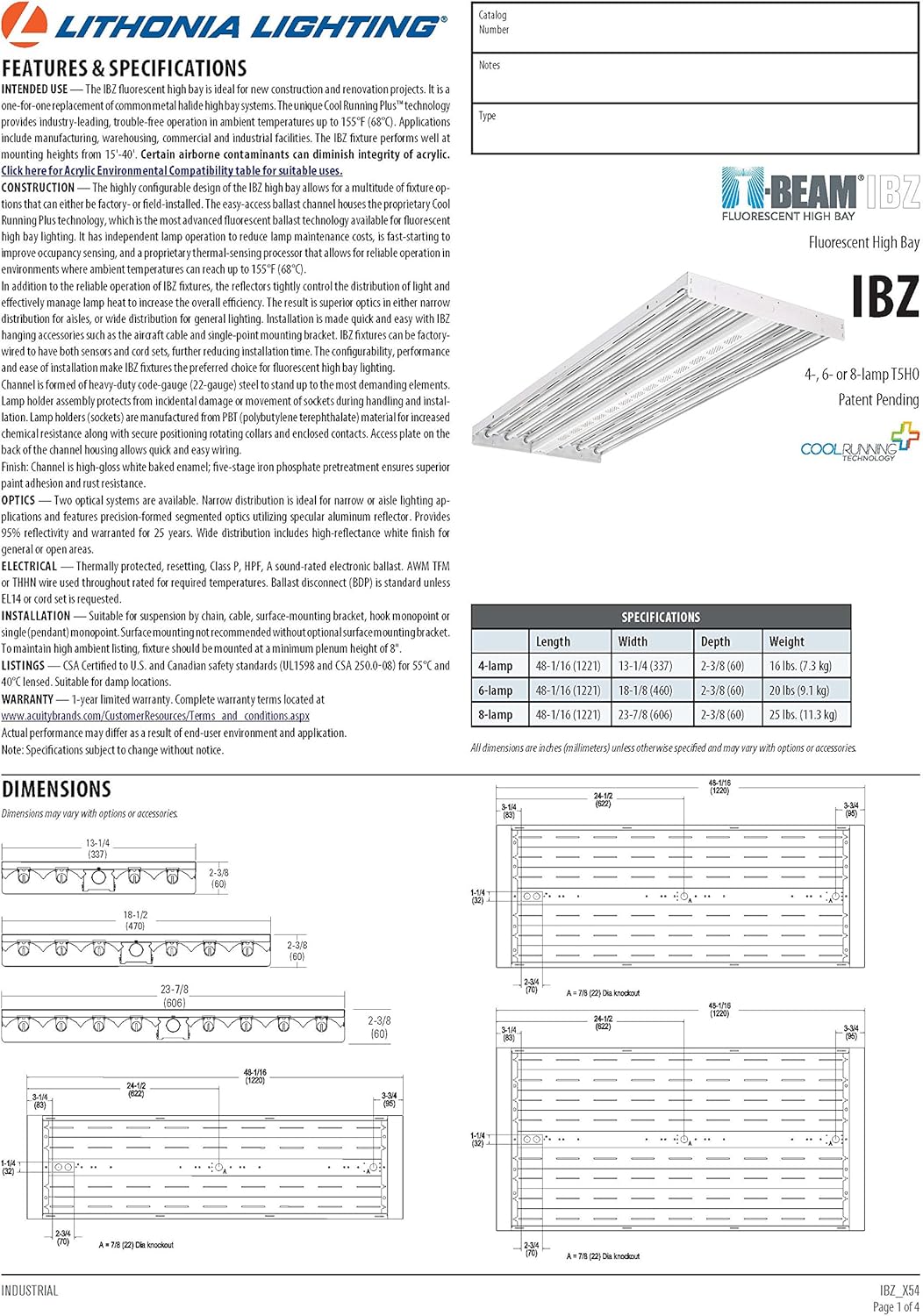 Lithonia Lighting IBZ 632 6-Light Gloss T8 Fluorescent Industrial High Bay, White