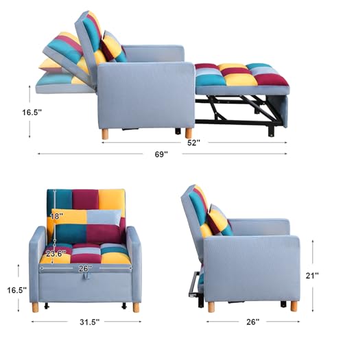 3-in-1 Convertible Chair Bed, 31.5 Inch Pull Out Sofa Bed with Adjustable Backrest, Adjustable Recliner with Solid Wood Feet, Sleeper Chair Futon Chair Bed for Living Room/Small Apartment