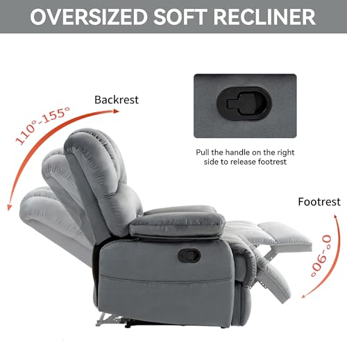 40'' Wide Manual Recliner Chair, Adjustable Angle Home Theater Seating, Oversized Fabric Sleeper Chair with Footrest, Lounge Lazy Sofa Reading Arm Chair for Living Room Lounge (Yellow)