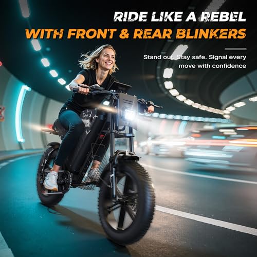 VARUN Electric Bike - Peak 1000W Ebike for Adults Up to 87Miles & 28MPH，48V 31.5Ah Battery, 20" Fat Tires, 7-Speed All-Terrain E-Bike with Suspension, LED Lights & Turn Signals - Dirt Bike Style
