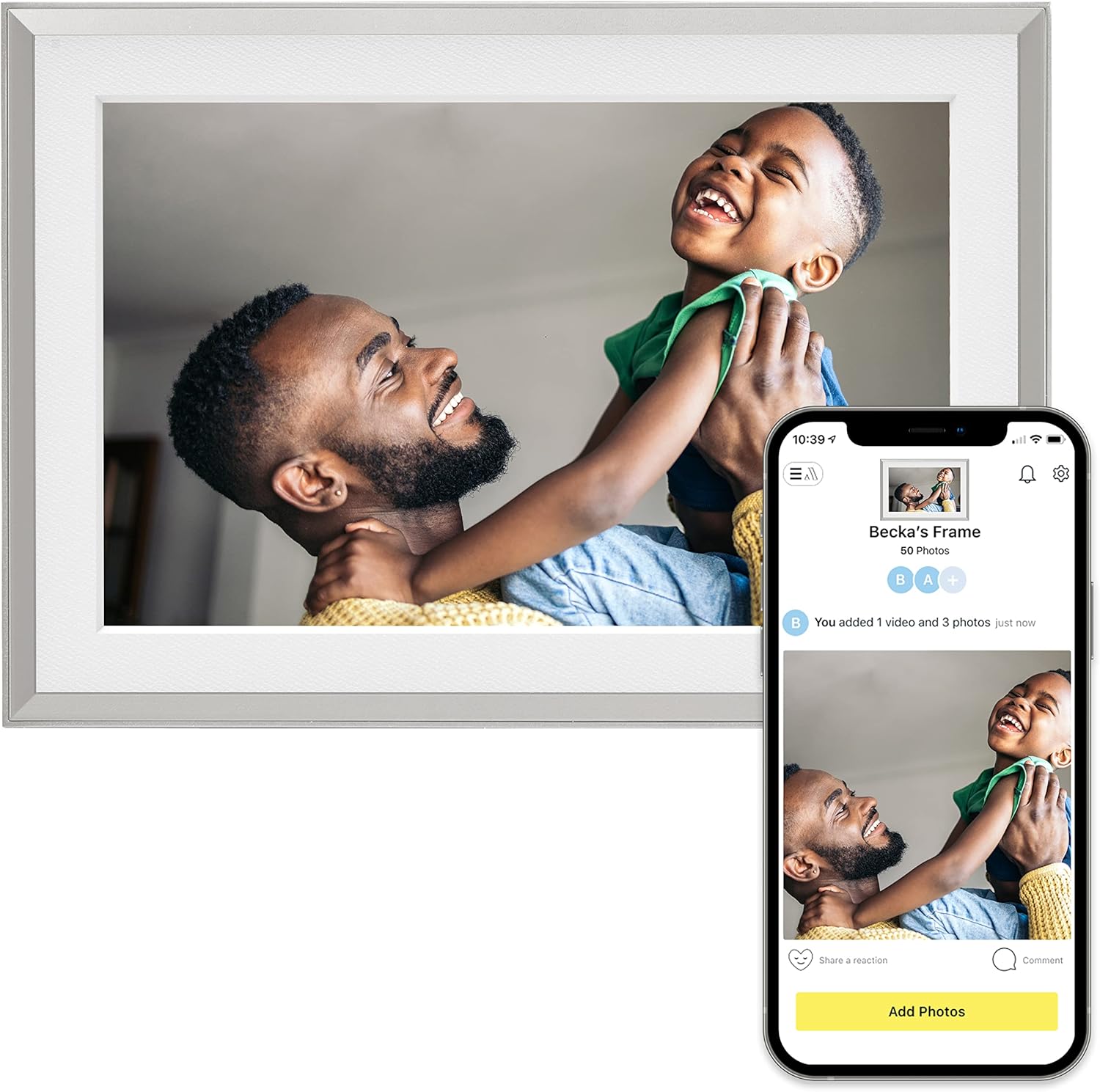 Aura Carver 10.1" WiFi Digital Picture Frame | The Best Digital Frame for Gifting | Send Photos from Your Phone | Quick, Easy Setup in Aura App | Free Unlimited Storage | (Gravel with White Mat)