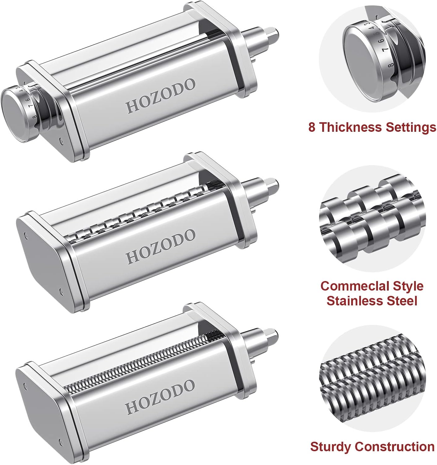 Pasta Attachment for KitchenAid Mixer, Includes Pasta Sheet Roller, Spaghetti Fettuccine Cutter, 3Pcs for Pasta Attachment by HOZODO