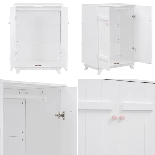 Merax Wooden Wardrobe Cabinet with Hanging Rod, Wood Closet for Bedroom Storage Armoires with Doors, White