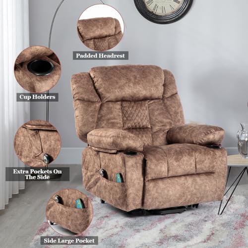 Power Lift Recliner Chair Recliners for Elderly with Heat and Massage Recliner Chair for Living Room with Cup Holders, Remote Control, Sides Pockets for Living Room, Fabric