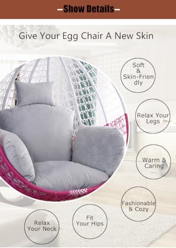 Swing Egg Chair Cushion with Adjustable Pillow, Swing Chair Cushion Replacement, Thicken Patio Hanging Egg Chair Pad with Headrest for Hanging Egg Chair Swing(ONLY Cushion)