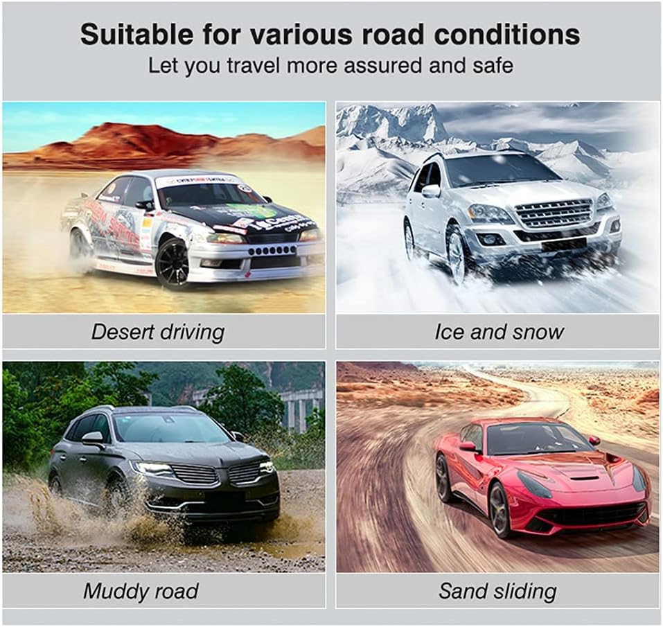 Universal Snow Chains for Cars/SUV/ LT Truck/Pickup Adjustable Traction Tire Chains for Tyres Width 145-285mm (5.71-11.2 inch)Easy to Mount Emergency Traction Snow Tyre Chains for Icing,Mud, Sand