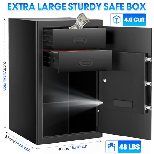 2.6 Cuft Large Fireproof Home Safe Box with Fire proof Document Bag, Anti-Theft Digital Safe Fireproof Waterproof with Keypad Key, Personal Security Electronic Safe for Money Medicines Jewelry
