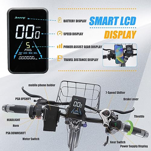 Electric Bike for Adults 1000W Folding Electric Bike Ebike with Removable Battery Fat Tire Electric Bicycle Long Range E Bike with Color Display Hydraulic Brake 7 Speed Gears