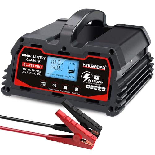 Battery Charger 40A, 12V/24V Lead Acid Smart Battery Charger, 12V LiFePO4 Car Battery Trickle Charger, Automatic Battery Maintainer for Car Motorcycle Lawn Mower Marine Boat Lead Acid Batteries