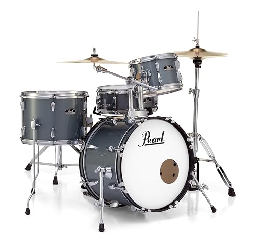 Pearl Roadshow Drum Set 4-Piece Complete Kit with Cymbals and Stands, Charcoal Metallic (RS584C/C706)