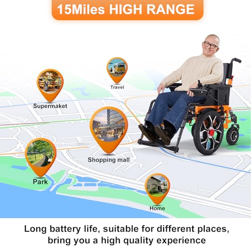 Foldable Electric Wheelchairs for Adults, All Terrain Heavy Duty Electric Wheelchair,Powerful Dual Motor Motorized Wheelchair for Seniors,Portable Folding Carry Wheelchair Supports up to 330 lbs
