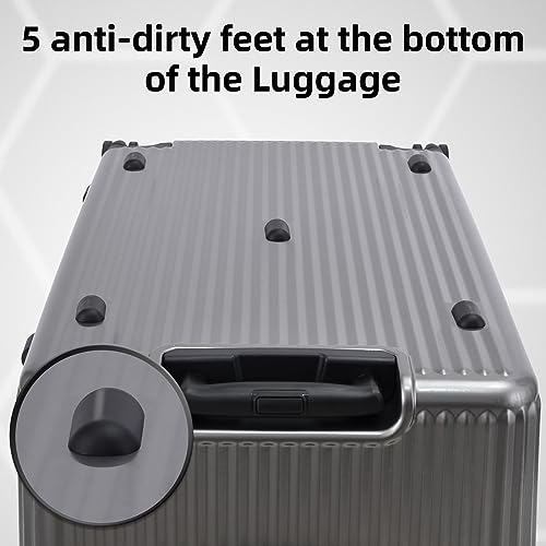 29 Inch Aluminum Checked Luggage with Side Opening Zipper, 40 * 37 * 77cm, 113L, Lightweight Hardshell ABS+PC Suitcase with TSA Lock, 360° Universal Wheels, White