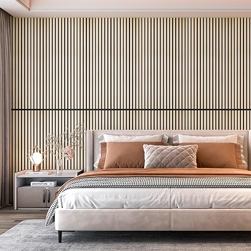 4 Pack Wood Wall Panels, 47.2” x 23.6" Wood Slat Wall Panel for Wall and Ceiling, 3D Fluted Wall Panels Wood Panels Wall, Teak