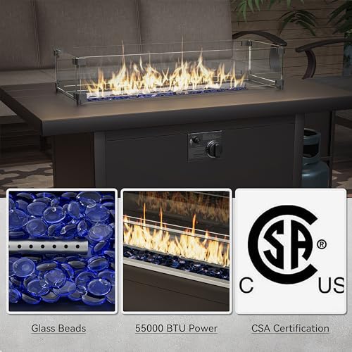 15 Pieces Patio Furniture Set w/55,000 BTU Propane Fire Pit 12-Seat Metal Modular Outdoor Conversation Sectional w/Thick Cushion and Coffee Table for Deck,Backyard,Lawn,Navy Blue