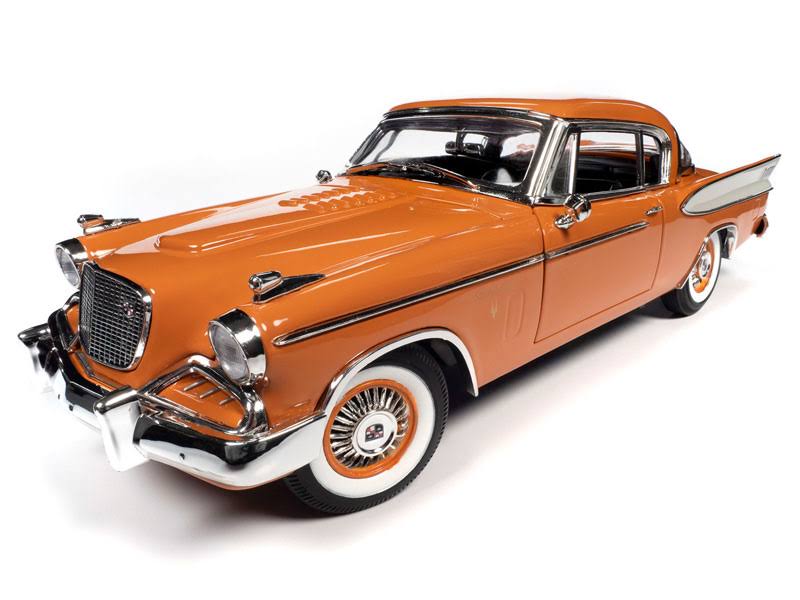 1957 Studebaker Gold Hawk Coppertone Orange and White 1/18 Diecast Model Car by Autoworld