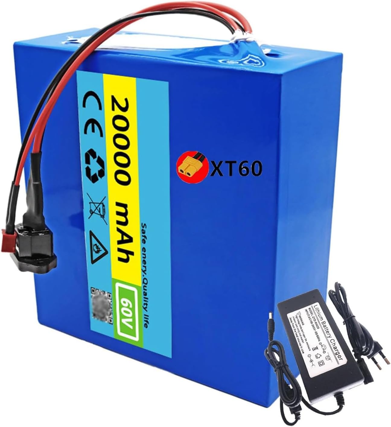 E-Bike Lithium-Ion Battery Pack 60V 20Ah for 1000W-2500W Motor Electric Bicycle Scooter,Xt60 Plug (T plug)