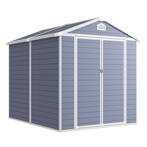 Aoxun 6 x 8 FT Outdoor Storage Shed with Window, Resin Shed with Floor & Lockable Doors, Garden Shed Waterproof Plastic Tool Shed with Sloped Roof for Backyard, Garden, Patio, Lawn, Grey