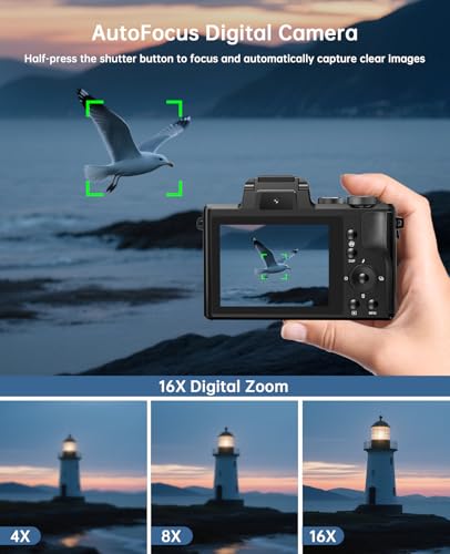 8K Digital Cameras for Photography - Autofocus 88MP WiFi Vlogging Camera for YouTube with Dual-Lens - 16X Digital Zoom Vlog Camera with Lens Hood, Flash, Touch Screen, 2 Batteries, 32GB TF Card
