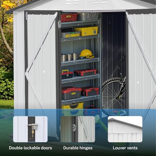 10' x 8' Large Outdoor Storage Shed, Sturdy Metal Building w/Windows & Lockable Doors for Garden, Backyard, Poolside and Lawn, Grey