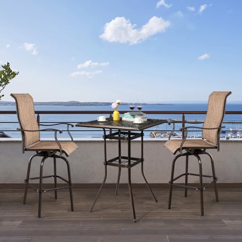 BIVVI 32” Cast Aluminum Outdoor Side Table,Round Patio Coffee Table Porch Table Outdoor Bistro Table End Side Table Cocktail Dining Table Bronze Outdoor Patio Furniture for Backyard,Pool,Porch,Black