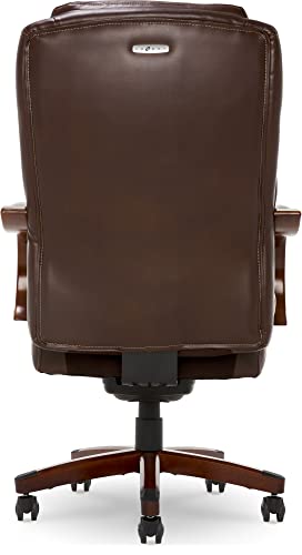 La-Z-Boy Delano Big & Tall Executive Office Chair, High Back Ergonomic Lumbar Support, Bonded Leather, Black with Weathered Gray Wood