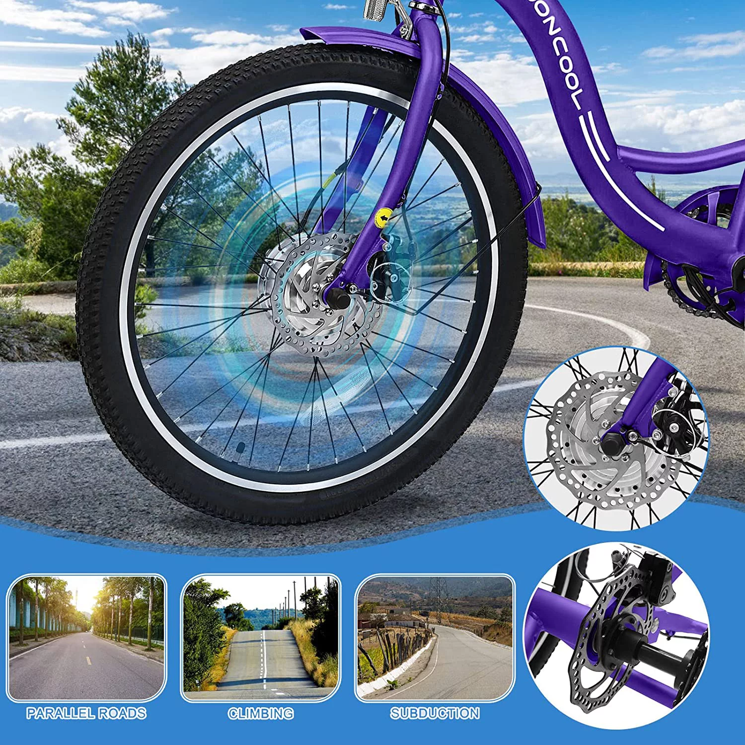 ABORON 350W Electric Trike, 7 Speed 24"/26" 3 Wheel Electric Bicycle with 36V 14.5Ah Lithium Battery UL Certified, Electric Tricycle for Adults with Rear Basket